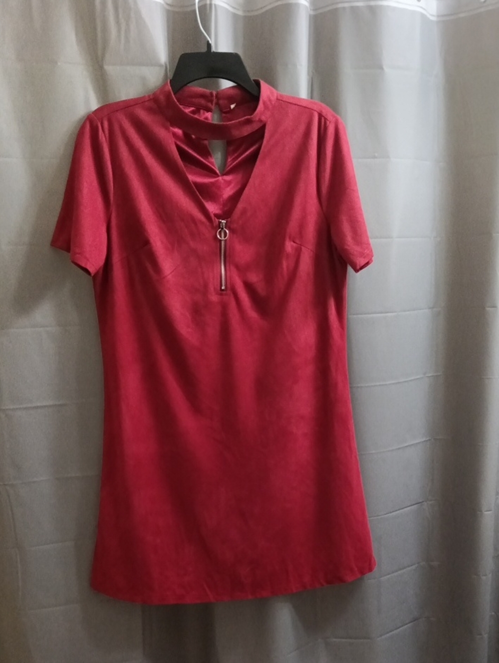 Red Short Sleeve Shift Dress with Choker Detail